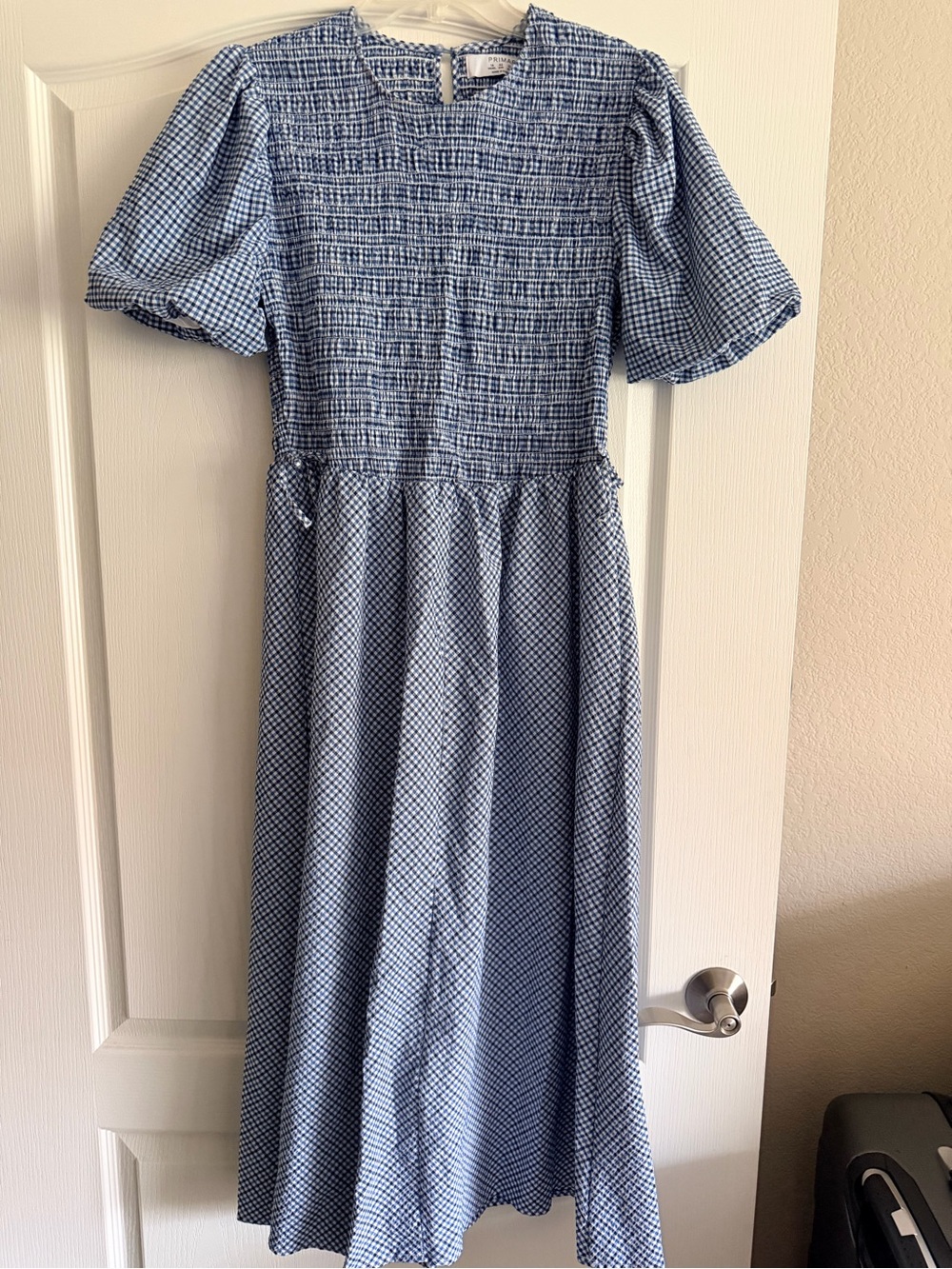 Primark Blue Gingham Midi Dress with Smocked Bodice